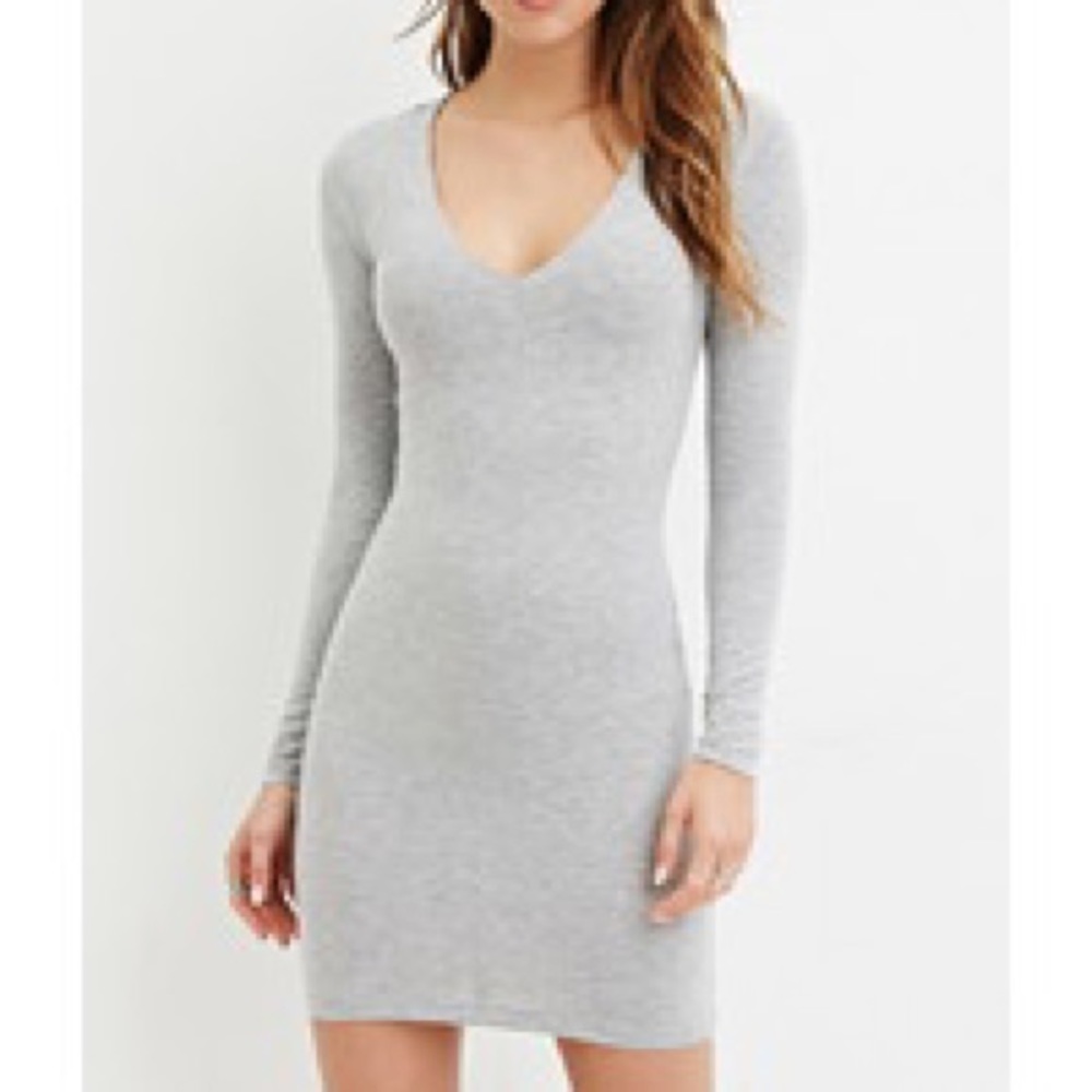 Forever 21 v neck body con long sleeve dress IN PINK AND GREY